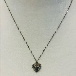 Silver Toned Heart Pendant Necklace -